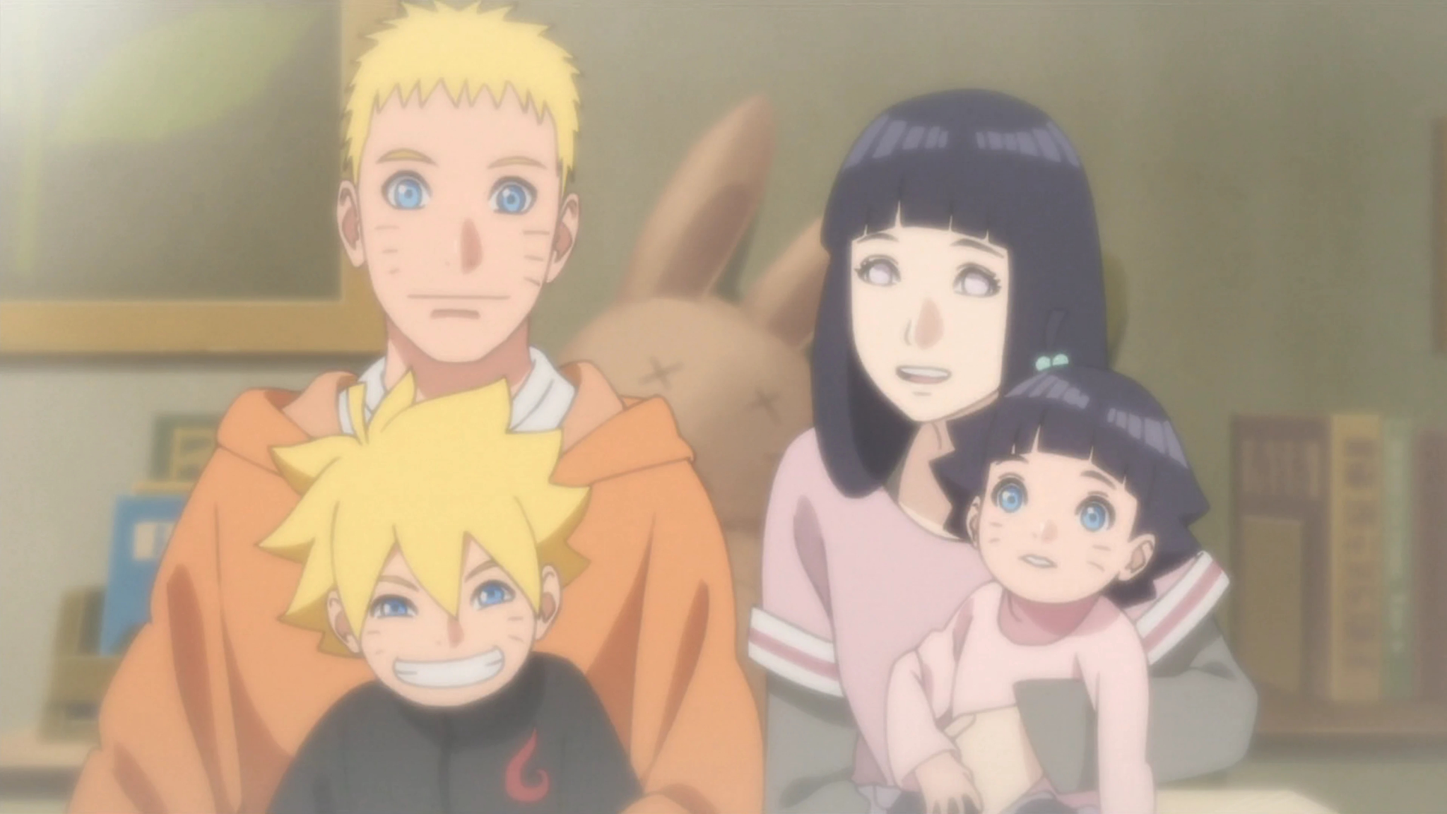 Naruto and Hinata with their children, Boruto and HImawari.